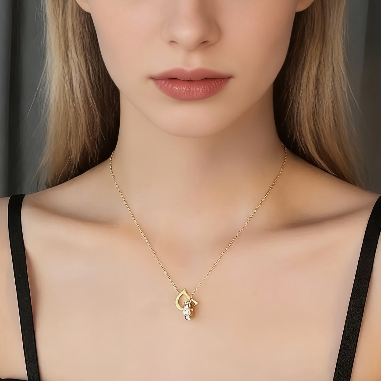 Women's Stylish 18K Gold-Plated Rhinestone Letter Necklace